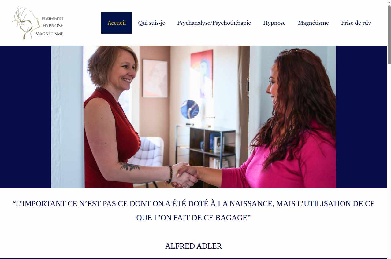 Capture d’écran du site internet d’Angélique Perrette, praticienne en psychanalyse, hypnose et magnétisme.